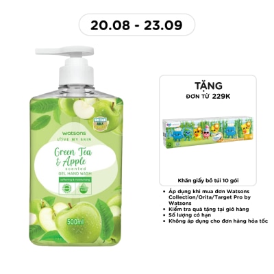 WATSONS - Gel Rửa Tay Watsons Love My Skin Green Tea Apple Scented Gel Hand Wash 500ml image