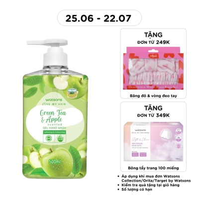 WATSONS - Gel Rửa Tay Watsons Love My Skin Green Tea Apple Scented Gel Hand Wash 500ml