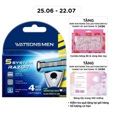 WATSONS - Watson Men 5 System Razor (Cartridge) 4 Replacement Blades 4pcs