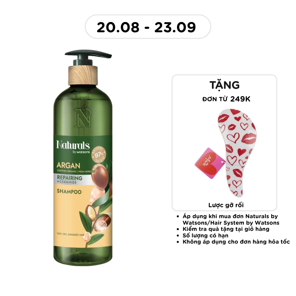 Dầu Gội Naturals By Watsons Repairing Phục Hồi Tóc Hư Tổn Chiết Xuất Dầu Argan 490ml image