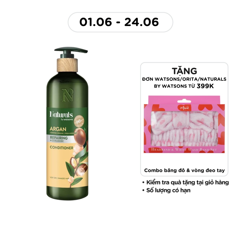 Dầu Xả Naturals By Watsons Repairing Phục Hồi Tóc Hư Tổn Chiết Xuất Dầu Argan 490ml