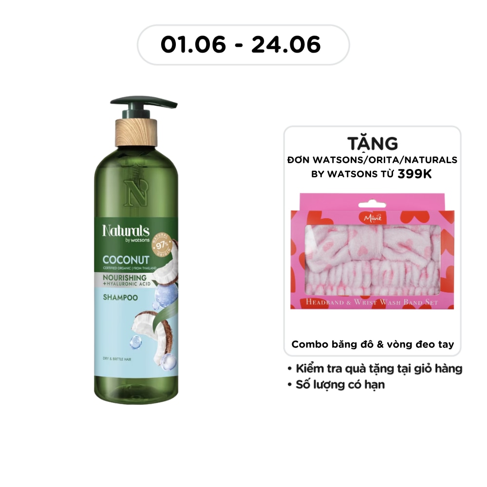 Dầu Gội Naturals By Watsons Nourishing Cấp Ẩm Chiết Xuất Dầu Dừa 490ml