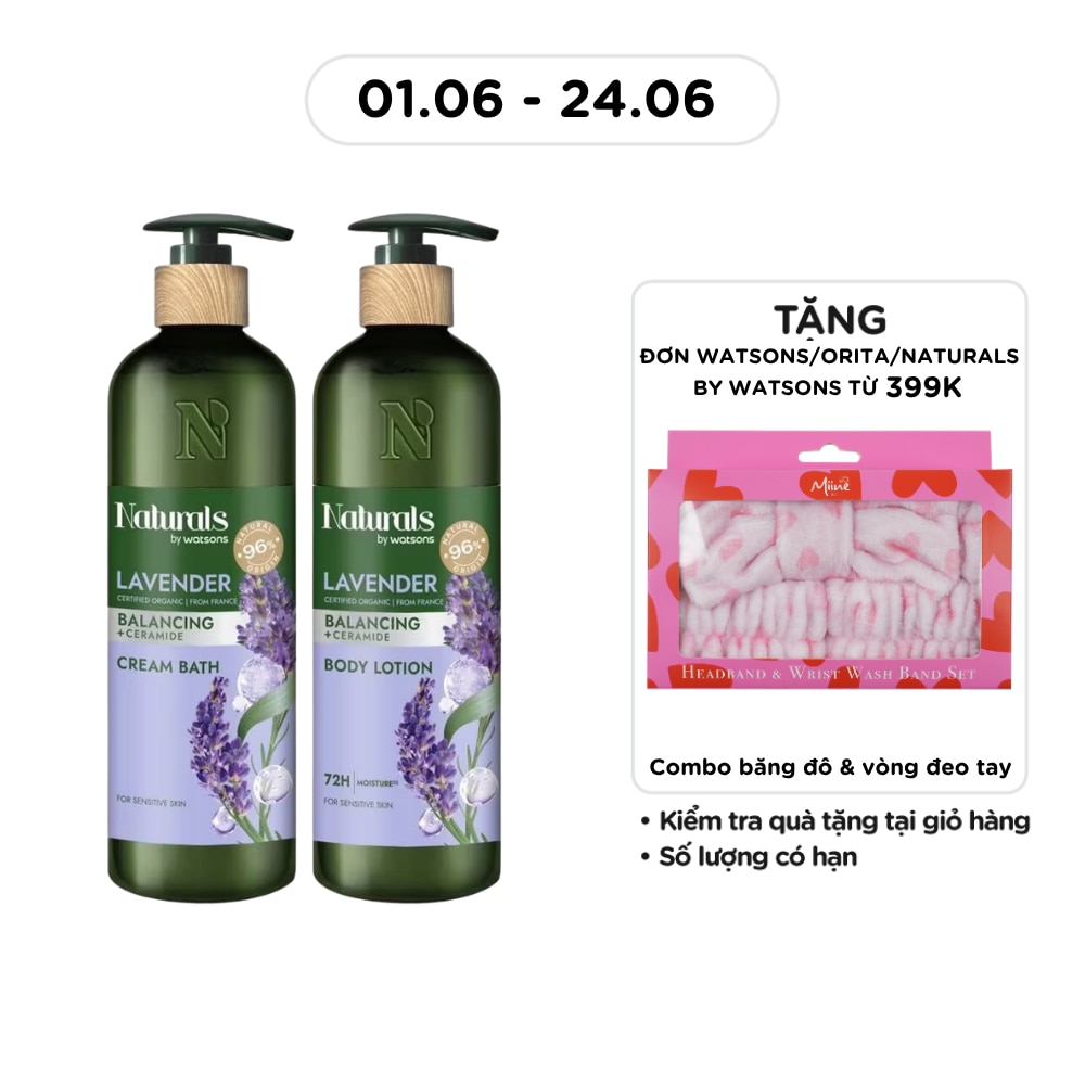 Combo Kem Tắm & Dưỡng Thể Naturals By Watsons Chiết Xuất Lavender 490ml