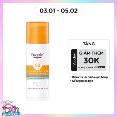 EUCERIN Kem Chống Nắng Eucerin Cho Da Nhờn Mụn Sun Dry Touch SPF50+ PA+++ 50ml