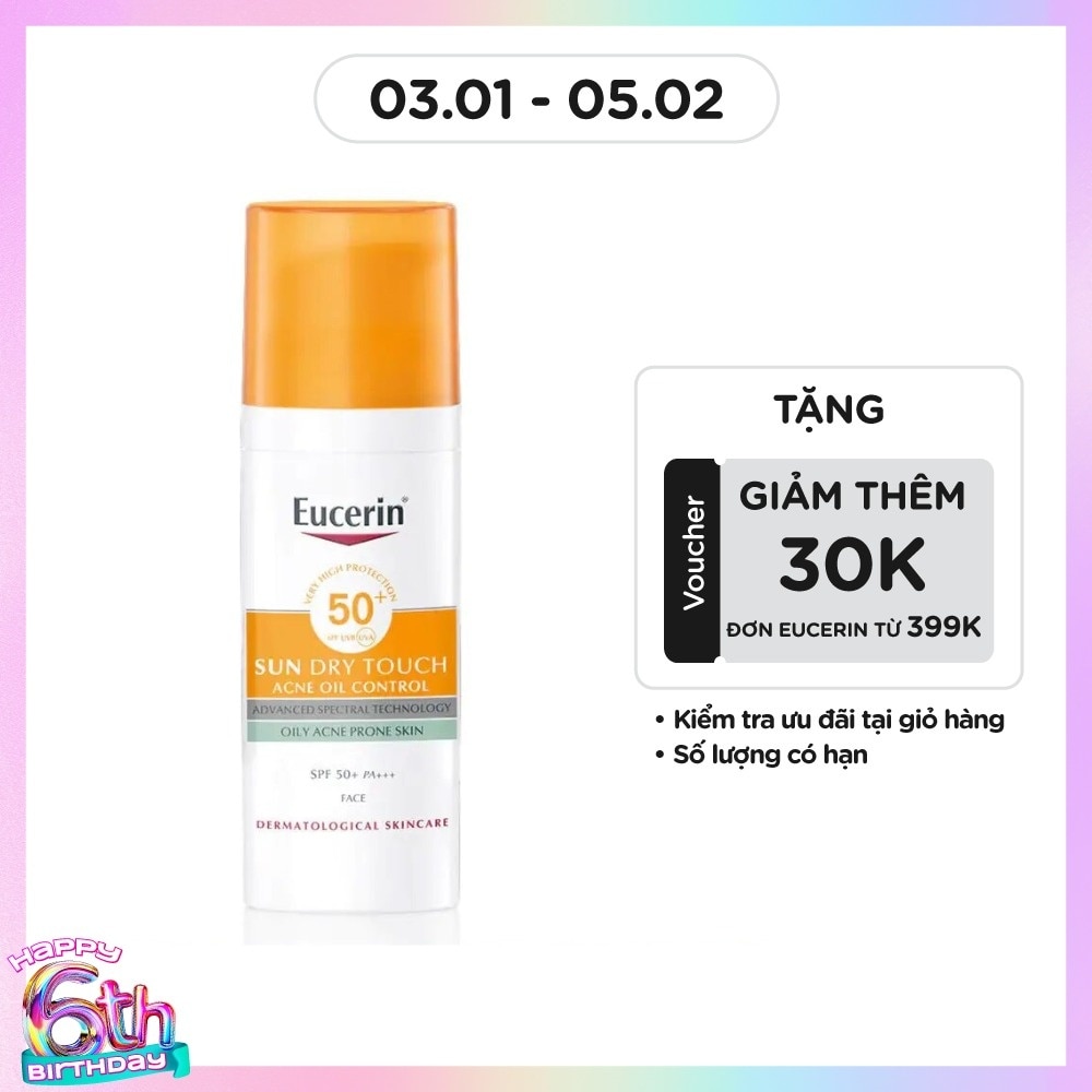 Kem Chống Nắng Eucerin Cho Da Nhờn Mụn Sun Dry Touch SPF50+ PA+++ 50ml