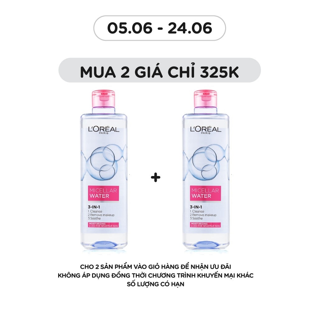 Tẩy Trang L'Oreal Paris Skincare Make Up Remover Micellar Sensitive Skin Dưỡng Ẩm 400ml