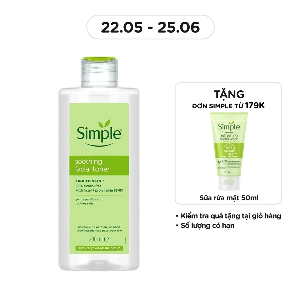 Nước Cân Bằng Simple Soothing Facial Toner Không Chứa Cồn Giúp Làm Dịu Da 200ml
