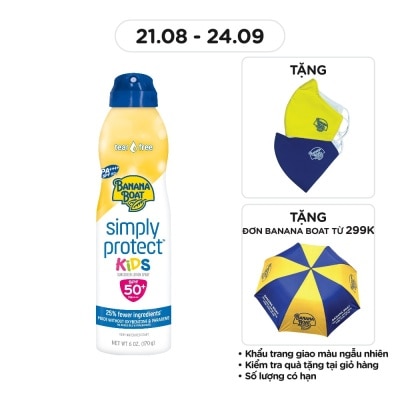 BANANA BOAT Xịt Chống Nắng Banana Boat Simply Protect Kids SPF50+ PA++++ 170g #Vàng