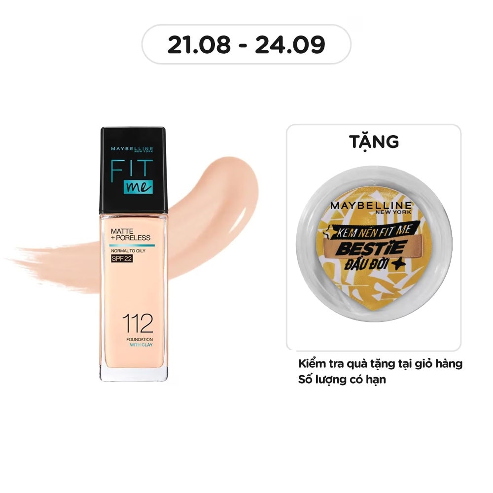 Kem Nền Maybelline New York Fit Me Matte+ Poreless Kiềm Dầu Chống Nắng SPF22 30ml .#112 NaturalIvory