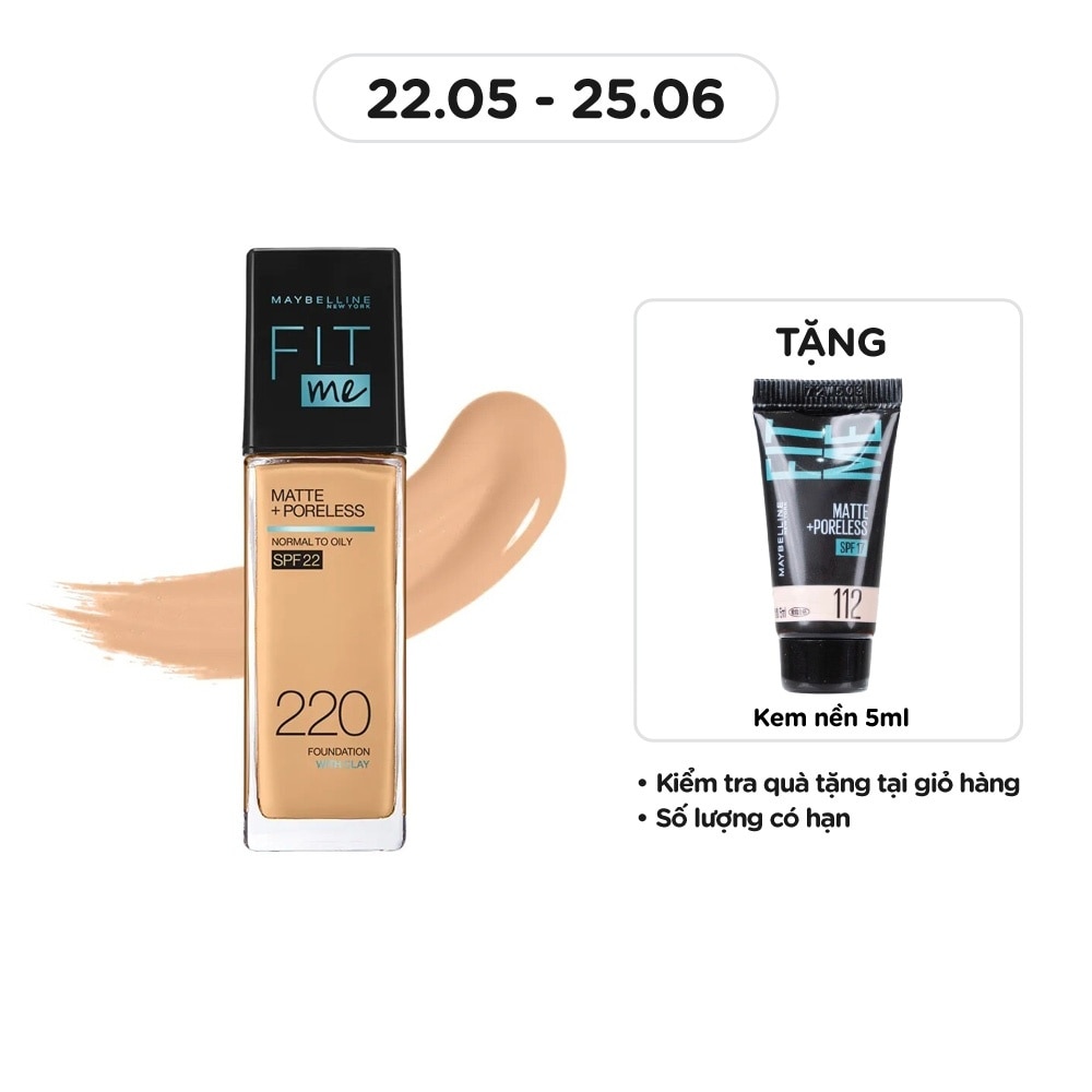 MAYBELLINE NEW YORK Kem Nền Maybelline New York Fit Me Matte+ Poreless Kiềm Dầu Chống Nắng SPF22 30ml .#220 NaturalBeige