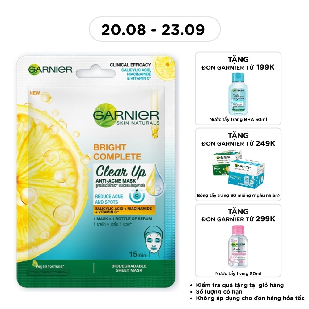 Mặt Nạ Garnier Bright Complete Clear Up Anti-Acne Mask Ngừa Mụn 23g image