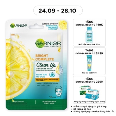 GARNIER Mặt Nạ Garnier Bright Complete Clear Up Anti Acne Mask Ngừa Mụn 23g image