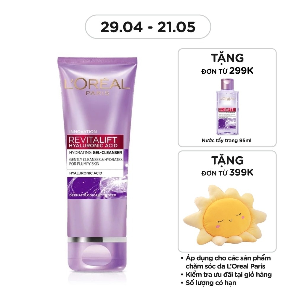 Sữa Rửa Mặt Dạng Gel L'Oreal Paris Revitalift Hyaluronic Acid Hydrating Giúp Sáng Mịn 100ml