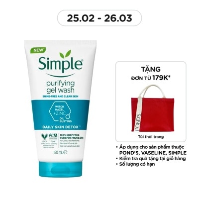 SIMPLE Gel Rửa Mặt Simple Purifying Daily Skin Detox Dành Cho Da Dầu và Da Nhạy Cảm 150ml