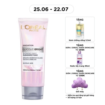 L'OREAL PARIS - Sữa Rửa Mặt L'Oreal Paris Sáng Da Glycolic Bright Glowing Daily Cleanser Foam 100ml