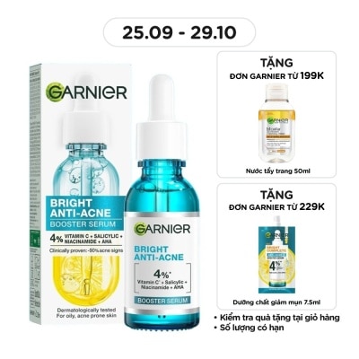 GARNIER Dưỡng Chất Garnier Giảm Mụn Sáng Da Skin Naturals Bright Anti-Acne Booster Serum 30ml