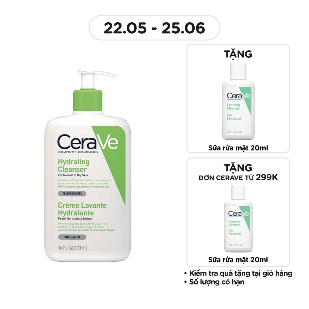 Sữa Rửa Mặt CeraVe Hydrating Cleanser Giúp Làm Sạch Và Cấp Ẩm Dành Cho Da Thường Và Da Khô 473ml