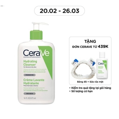 CERAVE Sữa Rửa Mặt CeraVe Hydrating Cleanser Giúp Làm Sạch Và Cấp Ẩm Dành Cho Da Thường Và Da Khô 473ml