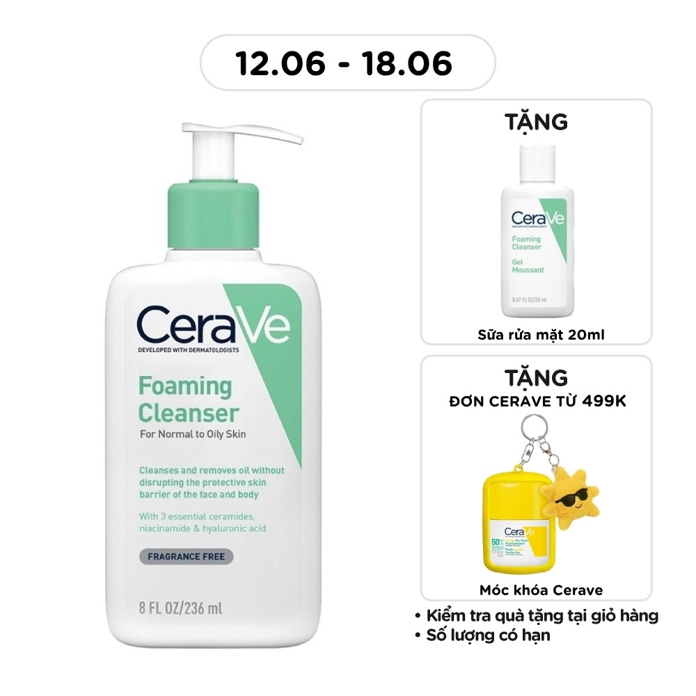 Sữa Rửa Mặt CeraVe Foaming Cleanser Giúp Làm Sạch Sâu Dành Cho Da Dầu 236ml