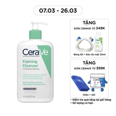 CERAVE Sữa Rửa Mặt CeraVe Foaming Cleanser Giúp Làm Sạch Sâu Dành Cho Da Dầu 473ml