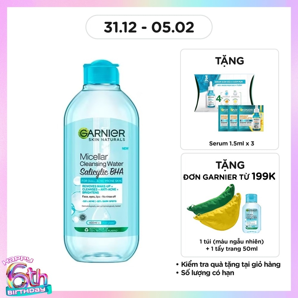 Nước Tẩy Trang Garnier Micellar Cleansing Water Salicylic BHA 400ml