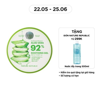 NATURE REPUBLIC Gel Dưỡng Ẩm Nature Republic Chiết Xuất Lô Hội Soothing & Moisture Aloe Vera 92% Soothing Gel 300ml