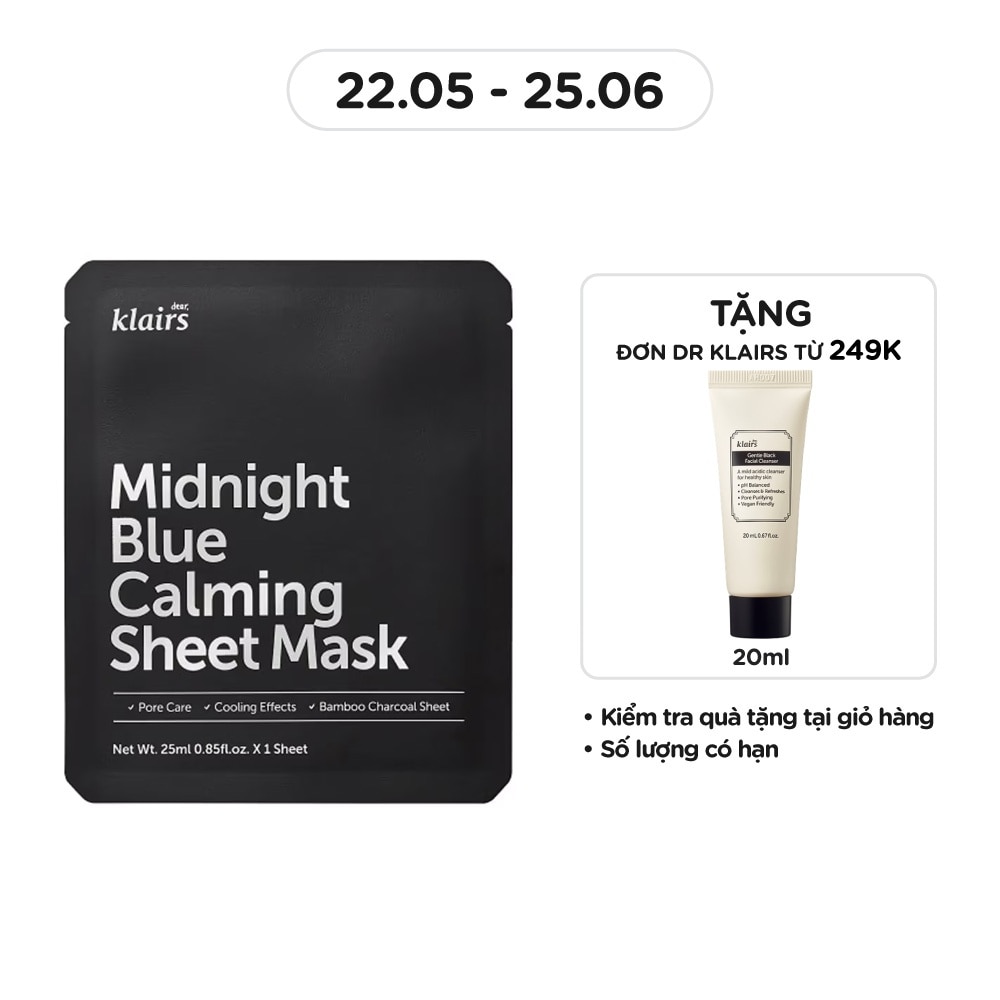 Mặt Nạ Dear Klairs Dưỡng Ẩm Và Phục Hồi Da Midnight Blue Calming Sheet Mask 25ml