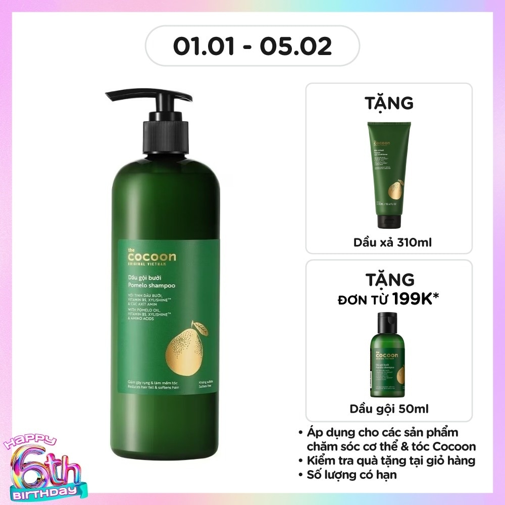 Dầu Gội Bưởi Cocoon Giảm Gãy Rụng và Làm Mềm Tóc Pomelo Shampoo 500ml