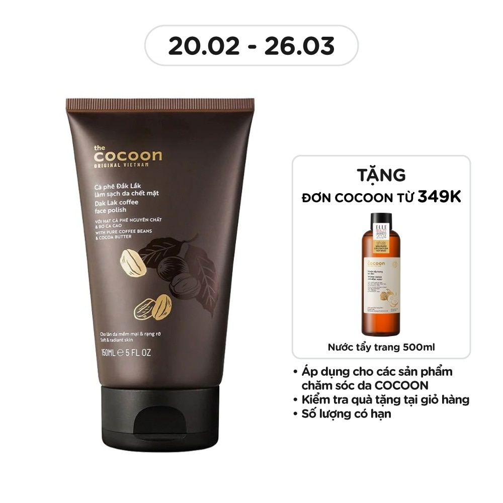 Tẩy Tế Bào Cocoon Dak Lak Coffee Làm Sạch Mềm Mại Da Mặt Với Hạt Cà Phê Và Bơ Ca Cao 150ml