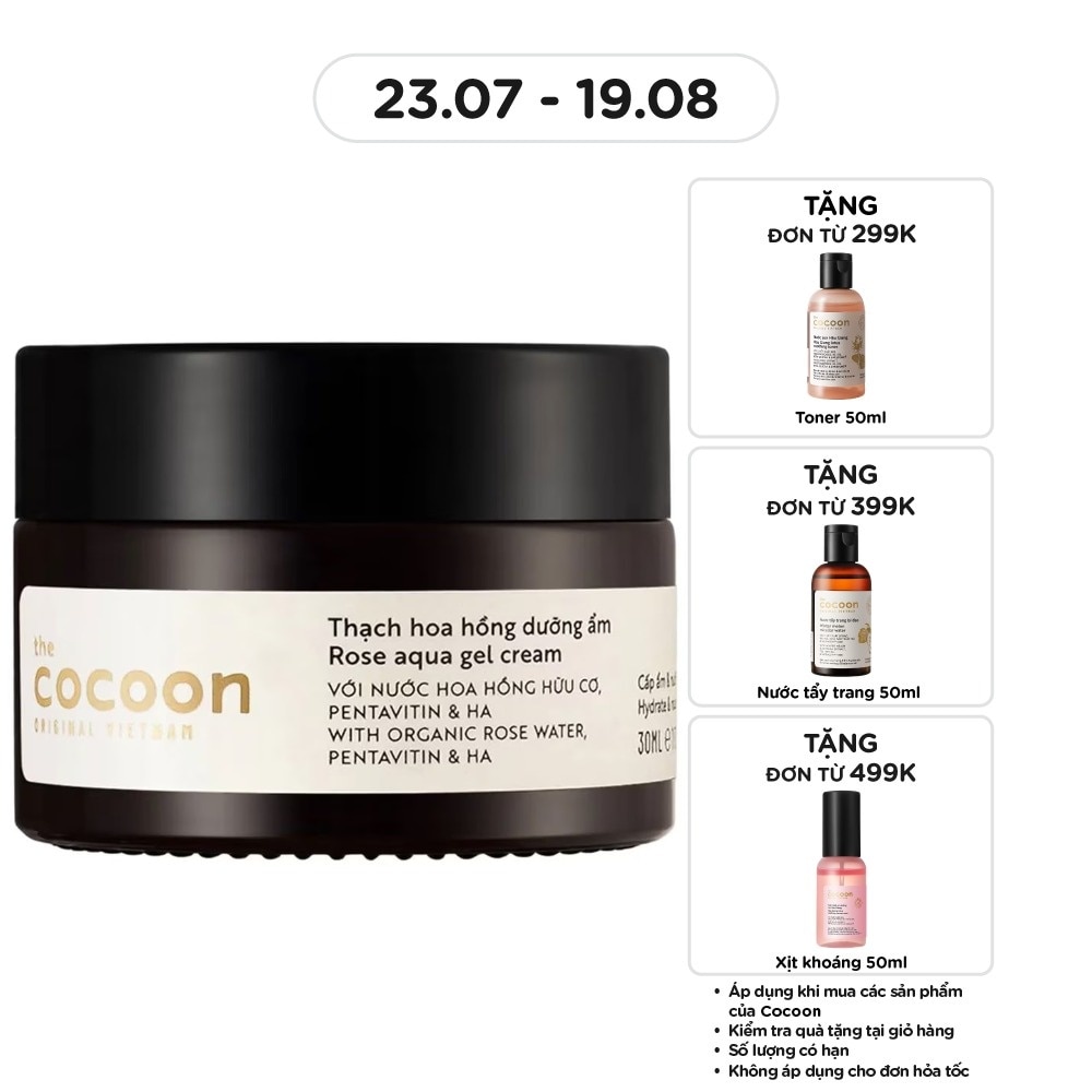 Thạch Hoa Hồng Cocoon Rose Aqua Gel Cream Hydrate & Nourish Skin Cấp Ẩm Dưỡng Da 100% Thuần Chay30ml