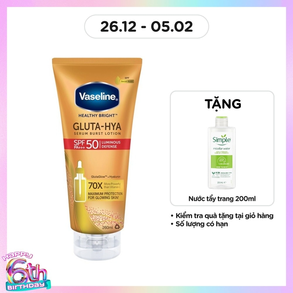 Serum Dưỡng Thể Chống Nắng Vaseline Healthy Bright Gluta-Hya Serum Burst Lotion SPF50 PA+++ 260ml