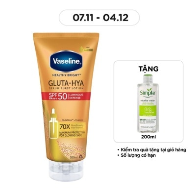 VASELINE Serum Dưỡng Thể Chống Nắng Vaseline Healthy Bright Gluta-Hya Serum Burst Lotion SPF50 PA+++ 260ml