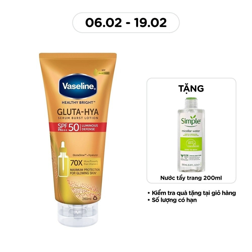 Serum Dưỡng Thể Chống Nắng Vaseline Healthy Bright Gluta-Hya Serum Burst Lotion SPF50 PA+++ 260ml