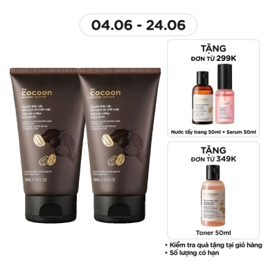 COCOON - Combo Tẩy Tế Bào Cocoon Dak Lak Coffee Làm Sạch Mềm Mại Da Mặt Với Hạt Cà Phê Và Bơ Ca Cao 150ml x2