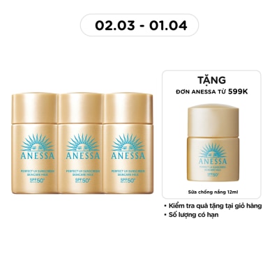 ANESSA - Combo Anessa Sữa Chống Nắng Dưỡng Da Kiềm Dầu Bảo Vệ Hoàn Hảo SPF50+ PA++++ 20ml x3