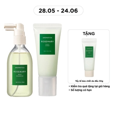 AROMATICA - Combo Aromatica (Tẩy Tế Bào Chết Da Đầu Chiết Xuất Hương Thảo 165ml & Xịt Dưỡng Tóc Chiết Xuất Hương Thảo 100ml )