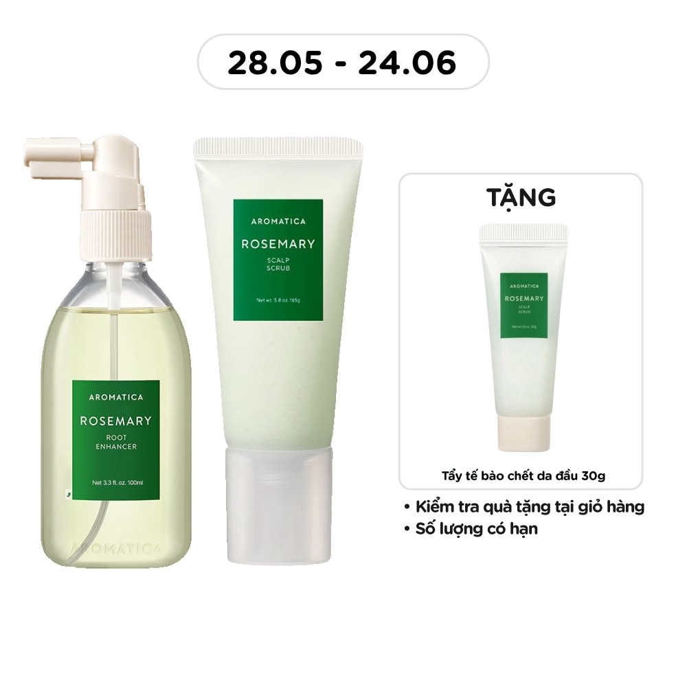 Combo Aromatica (Tẩy Tế Bào Chết Da Đầu Chiết Xuất Hương Thảo 165ml & Xịt Dưỡng Tóc Chiết Xuất Hương Thảo 100ml )