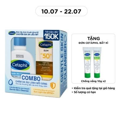 CETAPHIL - Combo Cetaphil (Sữa Rửa Mặt Gentle Skin Cleanser125ml + Gel Chống Nắng Sun SPF50+ Light Gel 50ml)