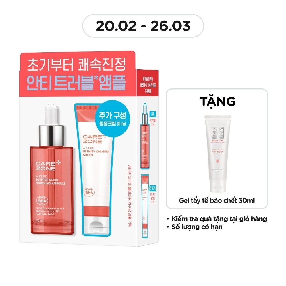 Combo 2 Bước Carezone (Tinh Chất A-Cure Ampoule 50ml+Kem Dưỡng A-Cure 31ml)