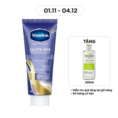 VASELINE Serum Dưỡng Thể Vaseline Healthy Bright Gluta-Hya Serum Burst Lotion Overnight Radiance Repair 330ml