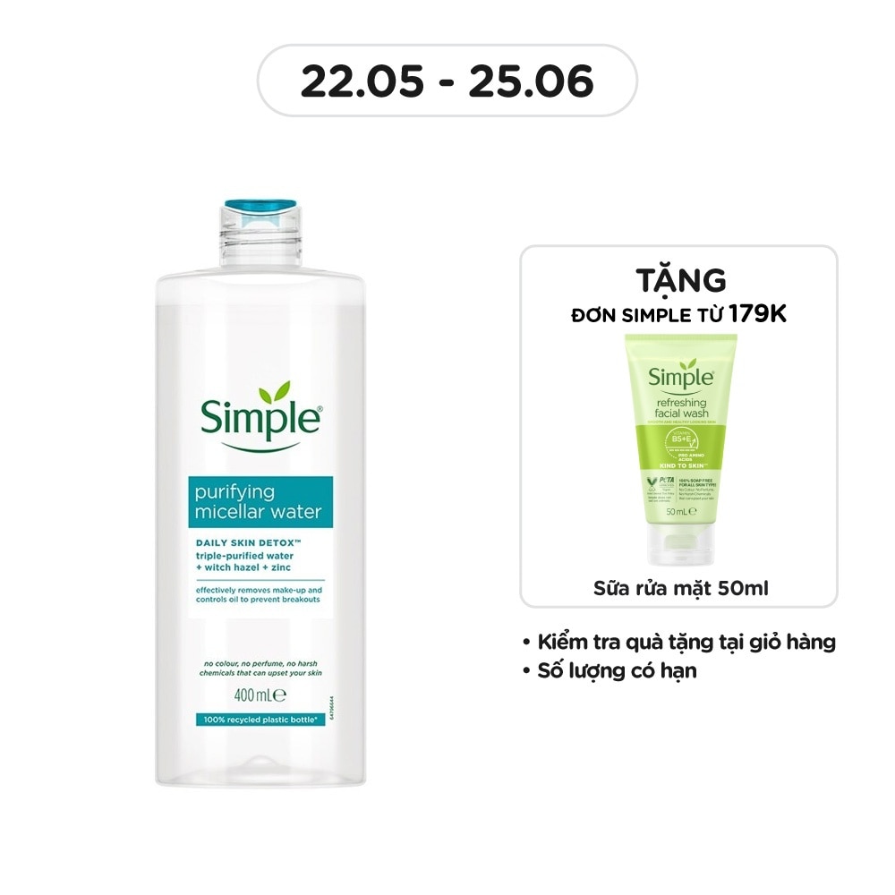 Nước Tẩy Trang Simple Cho Da Mụn Purifying Micellar Water 400ml