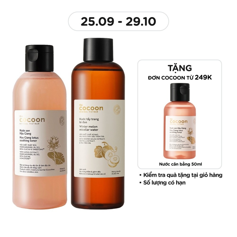 Combo Cocoon (Nước Cân Bằng Sen Hậu Giang 310ml + Nước Tẩy Trang Bí Đao 500ml)