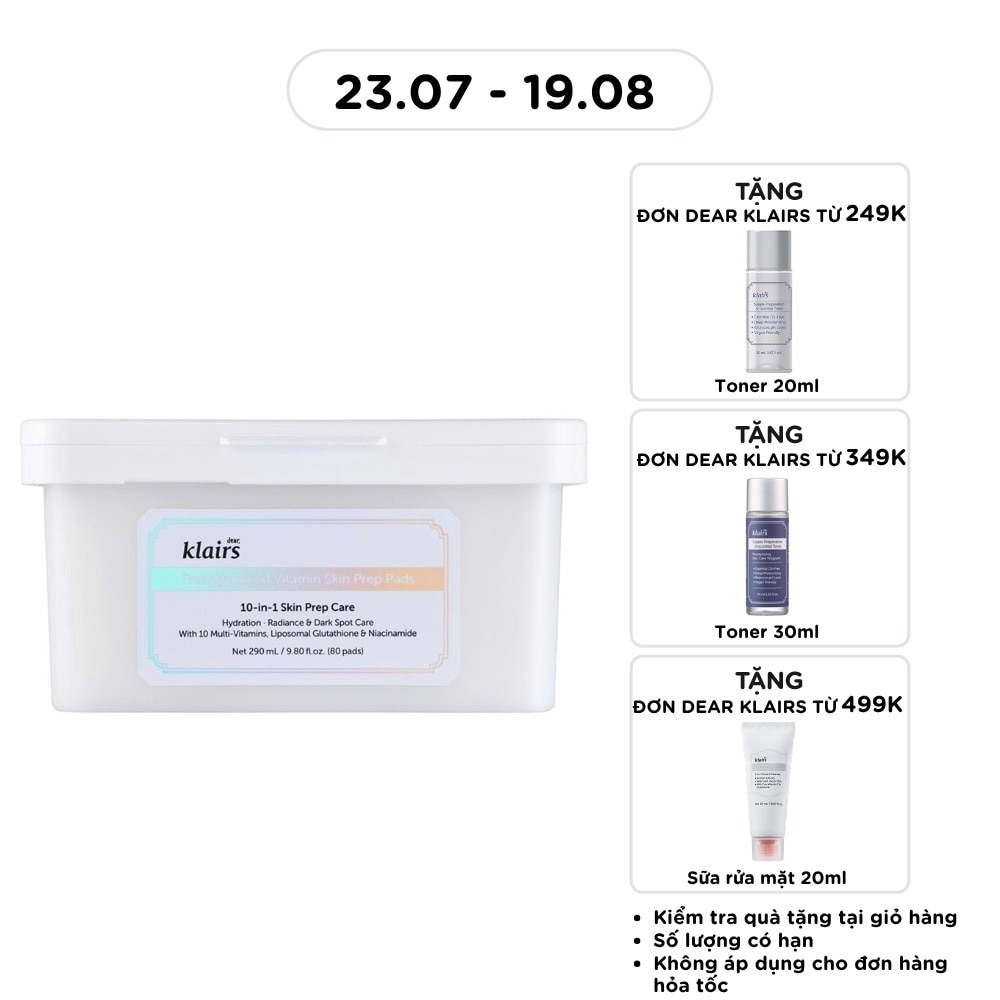 Mặt Nạ Dưỡng Da Dear, Klairs Freshly Juiced Vitamin Skin Prep Pads 290ml/60pcs