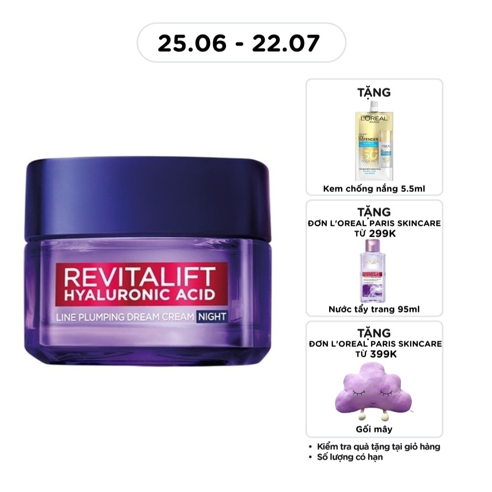 Kem Dưỡng Ban Đêm L'oréal Revitalift Hyaluronic Acid Line Plumping Dream Cream Night 50ml