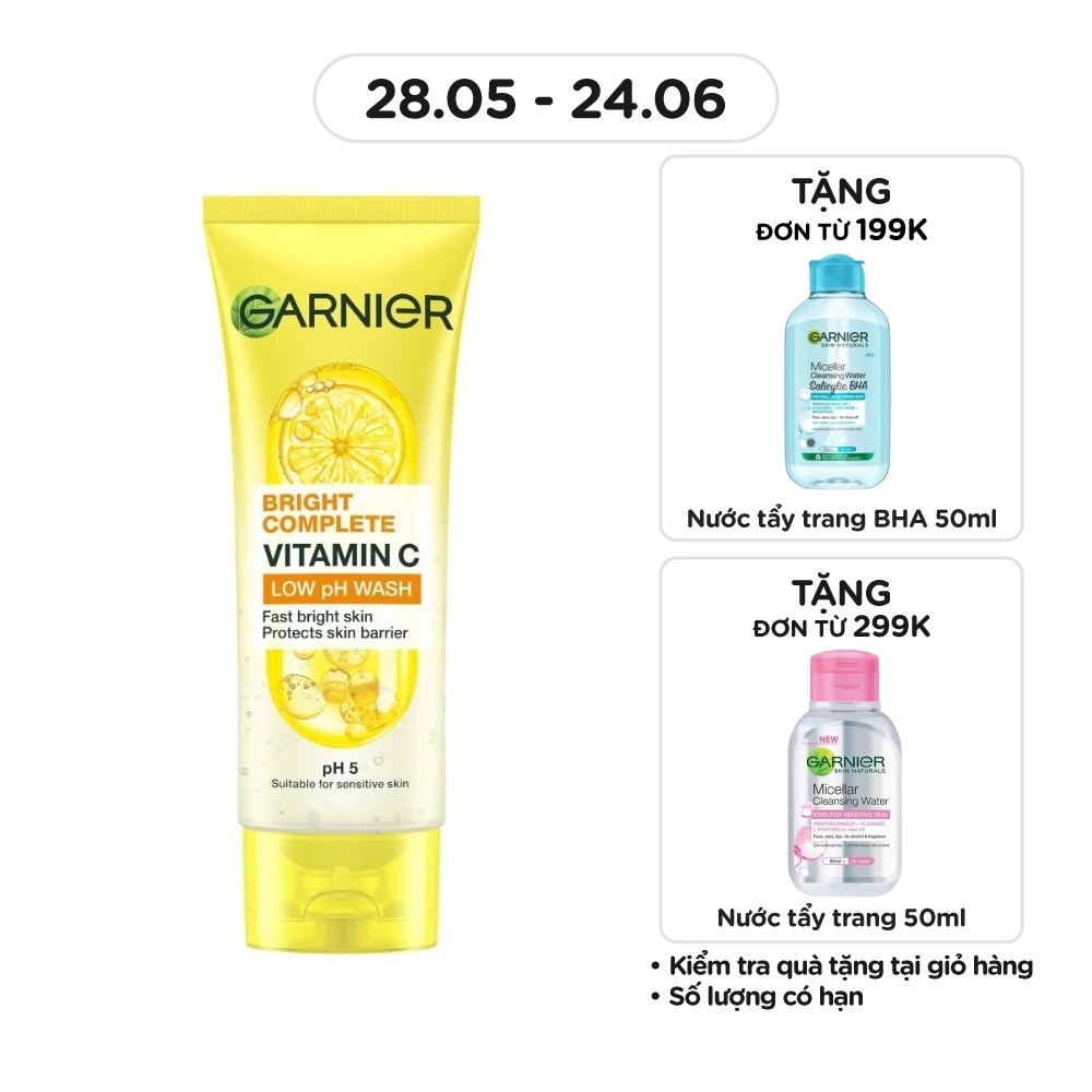 Sữa Rửa Mặt Sáng Da Garnier Bright Complete Vitamin C Low pH Wash 100ml