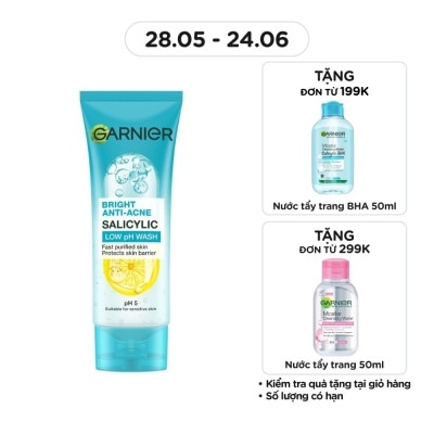 GARNIER - Sữa Rửa Mặt Giảm Mụn Garnier Bright Anti-Acne Salicylic Low pH Wash 100ml