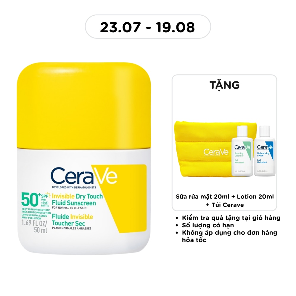 Sữa Chống Nắng Mỏng Nhẹ Khô Thoáng Cerave Invisible Dry Touch Fluid Sunscreen SPF50 PA++++ 50ml image