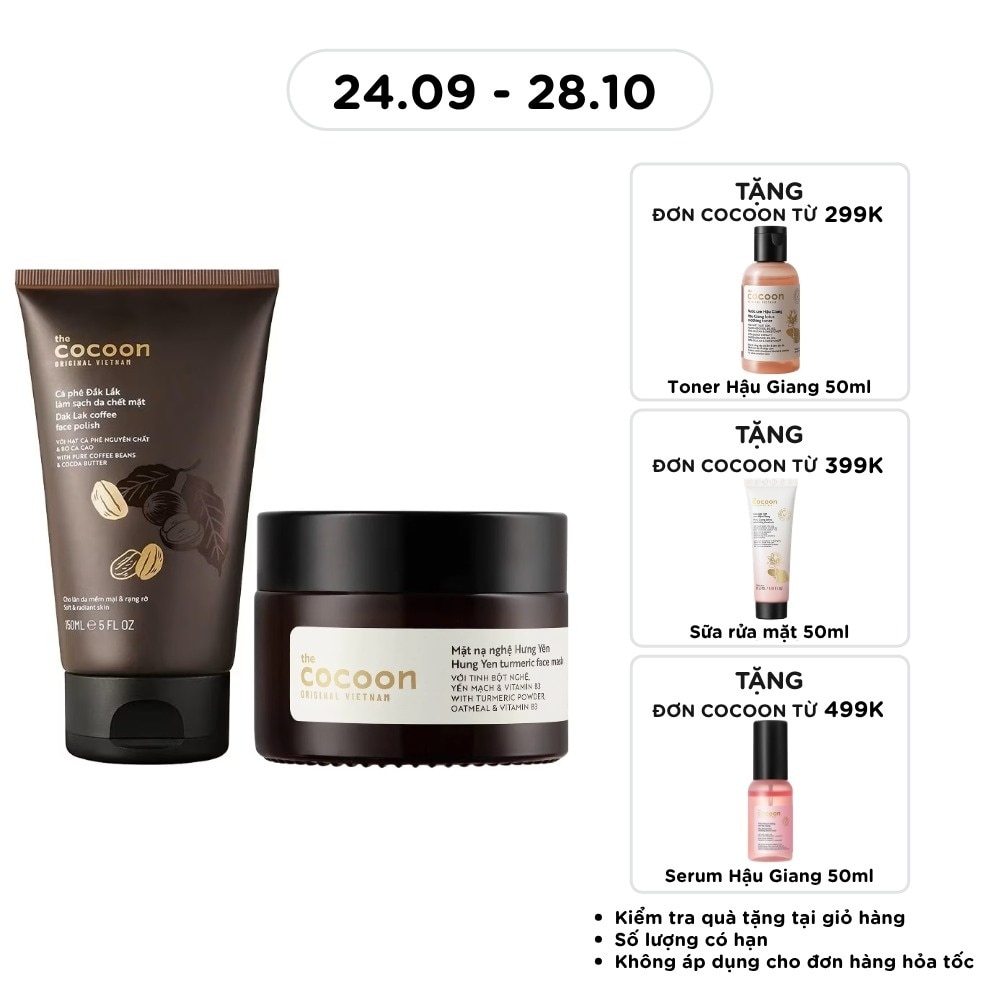 Combo Cocoon (Face Polish Dak Lak Coffee 150ml+Hung Yen Turmeric Face Mask 30ml)