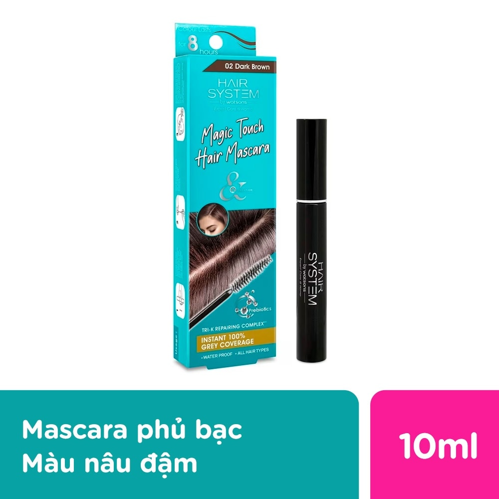 Mascara Che Phủ Tóc Bạc Hair System by Watsons Magic Touch 10ml .#02 Nâu Đậm Dark Brown