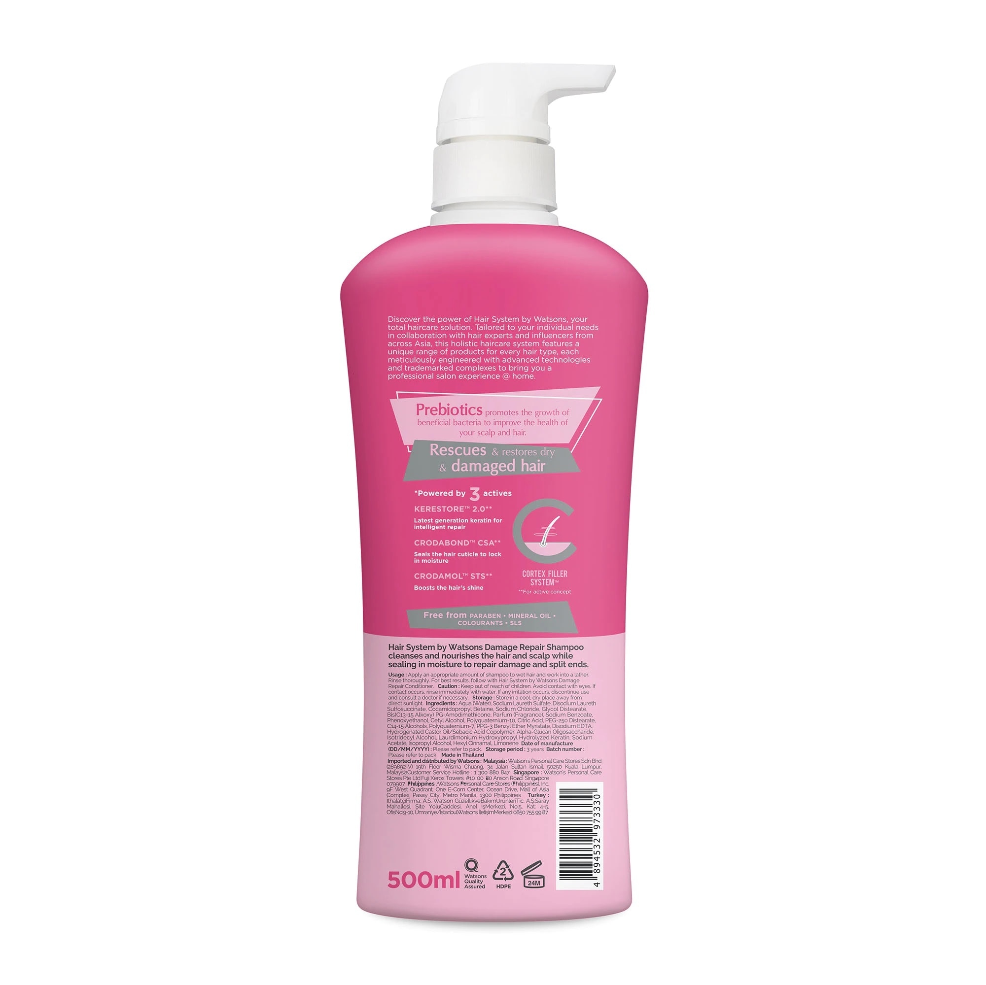 Dầu Gội Hair System By Watsons Phục Hồi Hư Tổn Damage Repair Hair 500ml